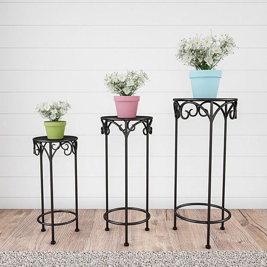 Most Up To Date Buy Plant Stands Set Of 3 Indoor Or Outdoor Nesting Wrought Iron Metal  Round Decorative Potted Plant Accentdestination Home On Dot & Bo Intended For Set Of Three Plant Stands (View 13 of 15)