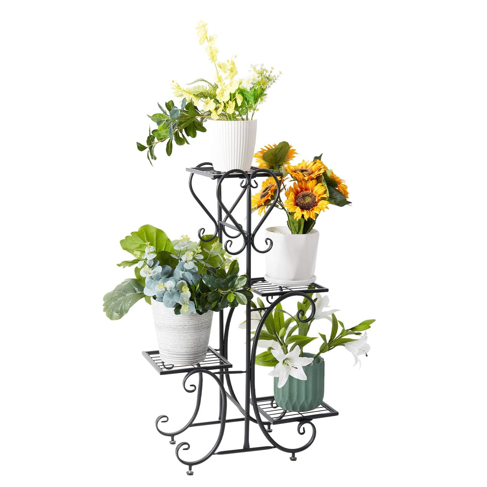 Most Up To Date Four Tier Metal Plant Stands Pertaining To Amazon : Unho Metal Plant Stand Black: 4 Tier Flower Pot Display Rack  With Potted Planter Shelves Indoor Storage Shelf Holder For Balcony Living  Room Patio Garden Entryway Décor : Patio, Lawn (View 5 of 15)