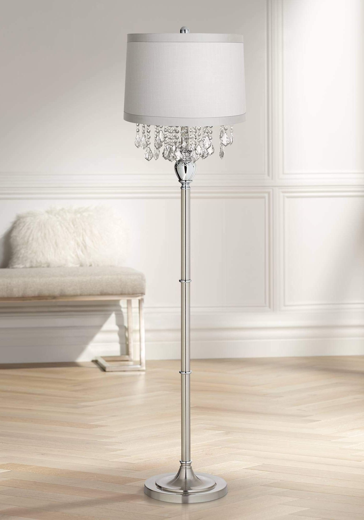 Most Up To Date Silver Steel Standing Lamps For 360 Lighting Luxury Crystal Chandelier Style Floor Lamp Standing Base  (View 5 of 15)