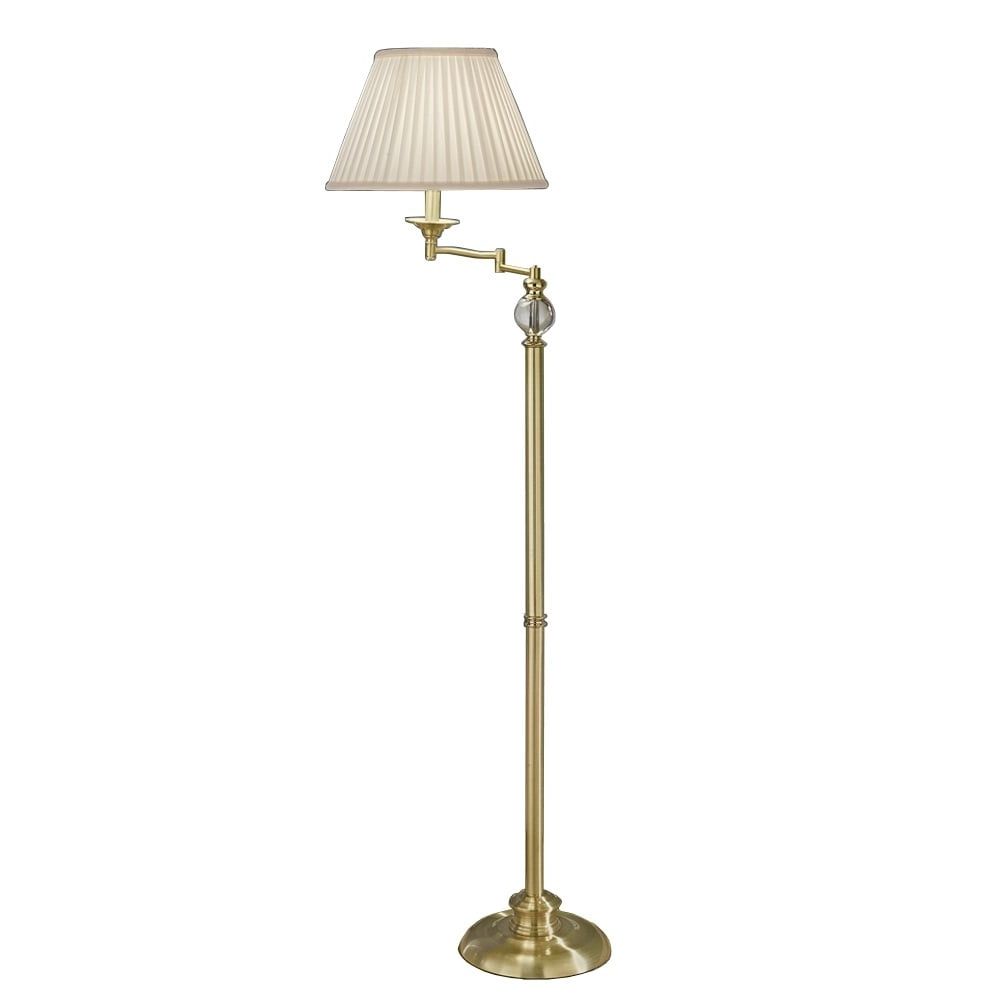 Most Up To Date Sl207 Satin Brass Swing Arm Floor Lamp With Cream Pleated Shade – Lighting  From The Home Lighting Centre Uk With Satin Brass Standing Lamps (View 12 of 15)
