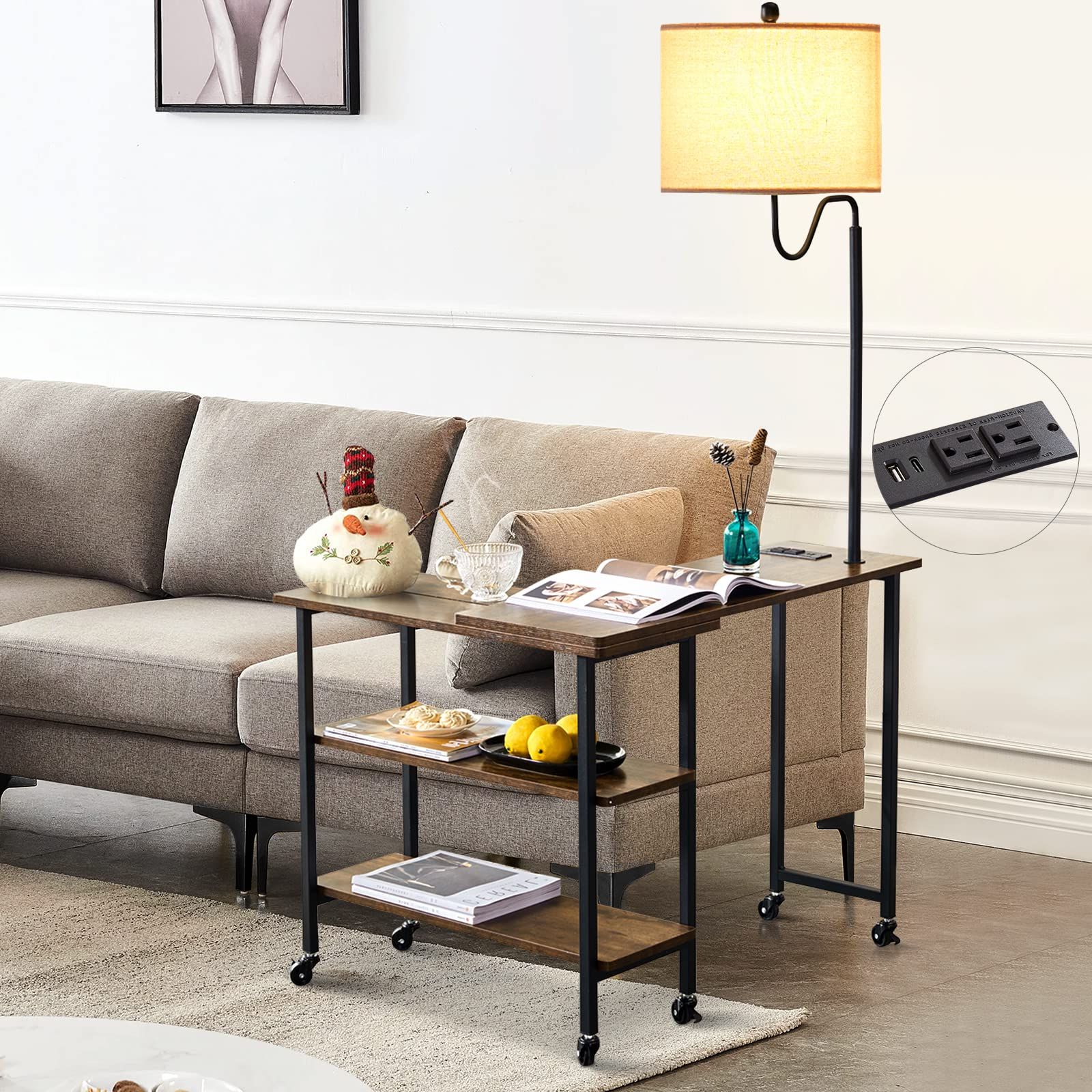 Most Up To Date Standing Lamps With 2 Tier Table Pertaining To Amazon: Lokhom Floor Lamp With Table, 360°rotatable Sofa Side Table  With Lamp,  (View 5 of 15)
