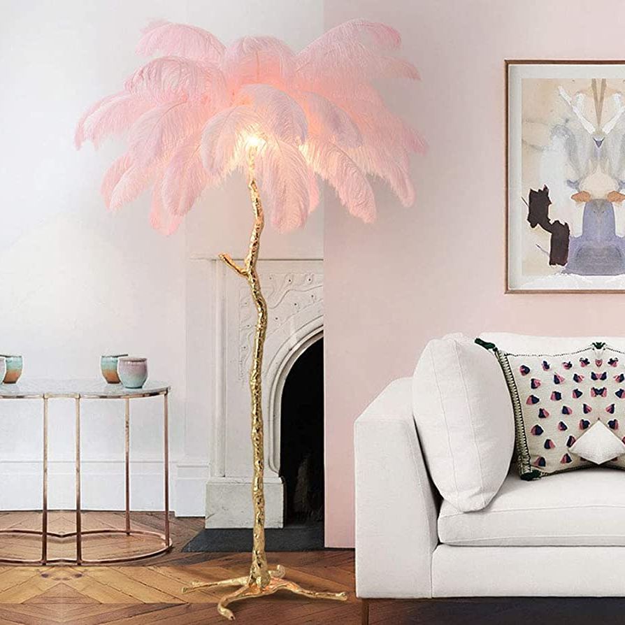 Most Up To Date Ylight Modern Luxury Ostrich Feather Floor Lamp Nordic Decoration Home  Copper Resin Standing Lamp For Villa Tripot Hote Floor Lighting,pink,h: (View 1 of 15)