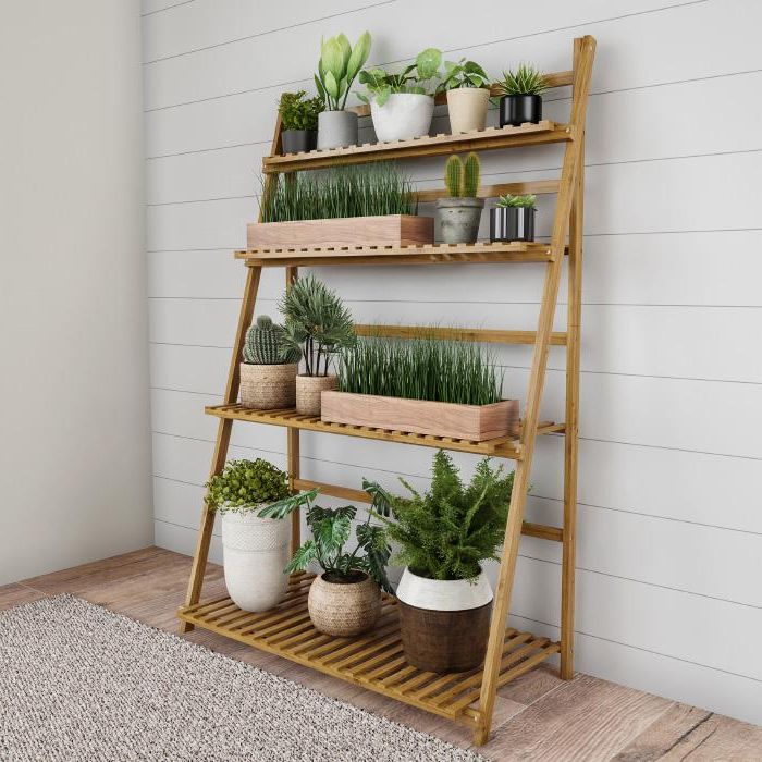 Nature Spring Ladder Plant Stand 4tier Freestanding Storage Shelf  Tan –   (View 14 of 15)