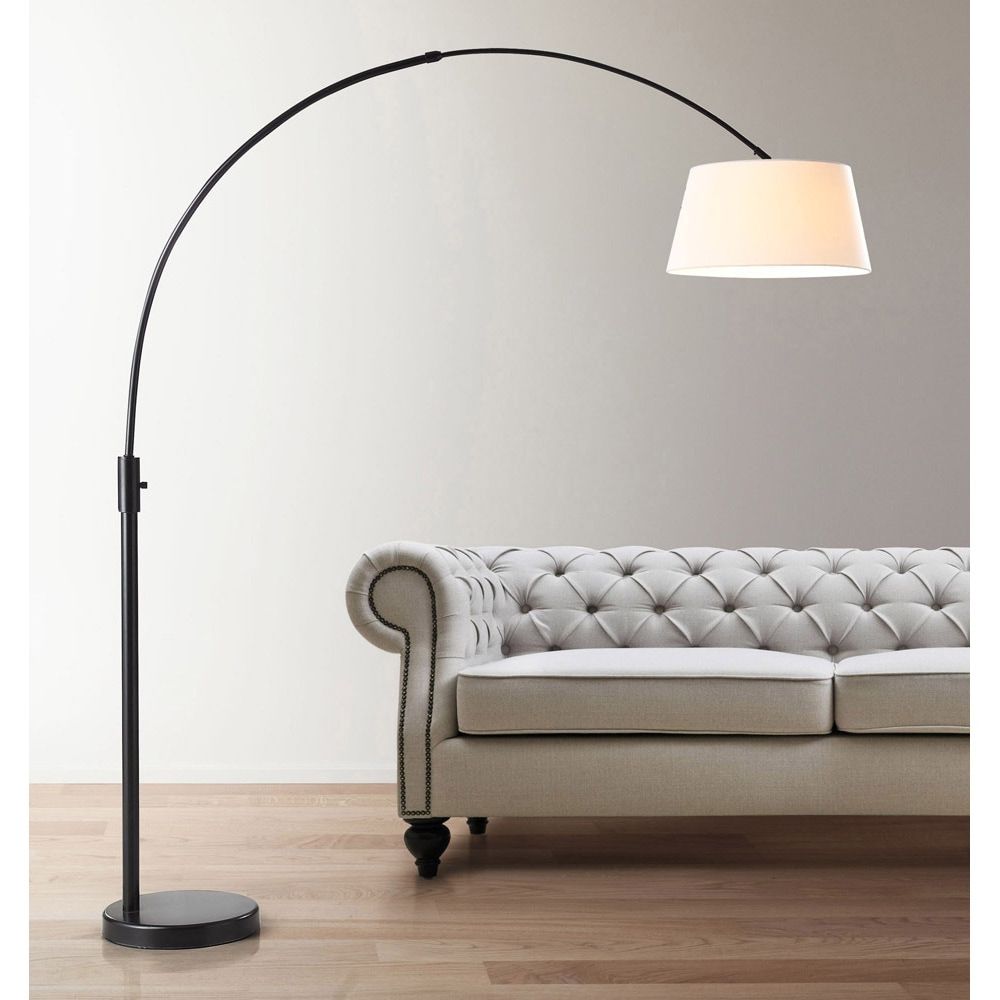 Newest 82 Inch Standing Lamps Pertaining To Orbita 82 Inch Dark Bronze Retractable Arch Led Floor Lamp With Dimmer And  White Shade – On Sale – Overstock –  (View 3 of 15)