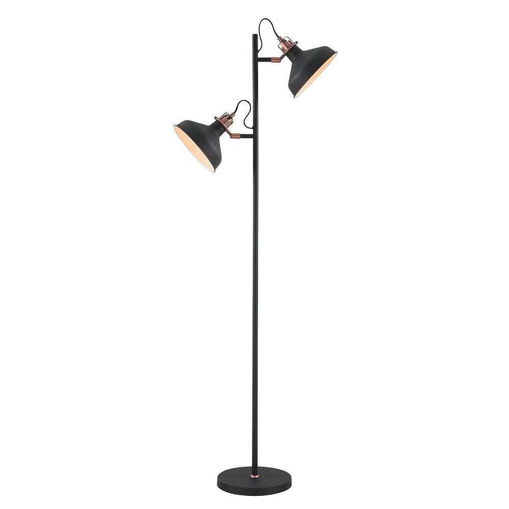 Newest Double Headed Adjustable Matt Black And Copper Floor Standing Lamp With Regard To 2 Light Standing Lamps (View 4 of 15)