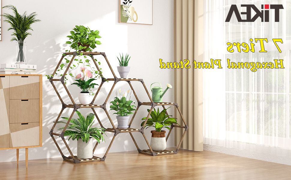 Newest Hexagon Plant Stands Throughout Tikea Plant Stand Indoor Hexagonal Plant Stand For Multiple Plants Indoor  Outdoor Large Wooden Plant Shelf Creative Diy 7 Tiered Flowers Stand Rack  For Living Room Balcony Patio Window (View 3 of 15)