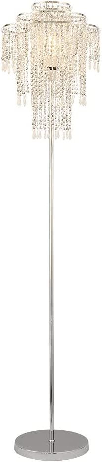 Newest Kliving Tiered Chandelier Floor Lamp With Beaded Shade, Silver :  Amazon.co (View 5 of 15)
