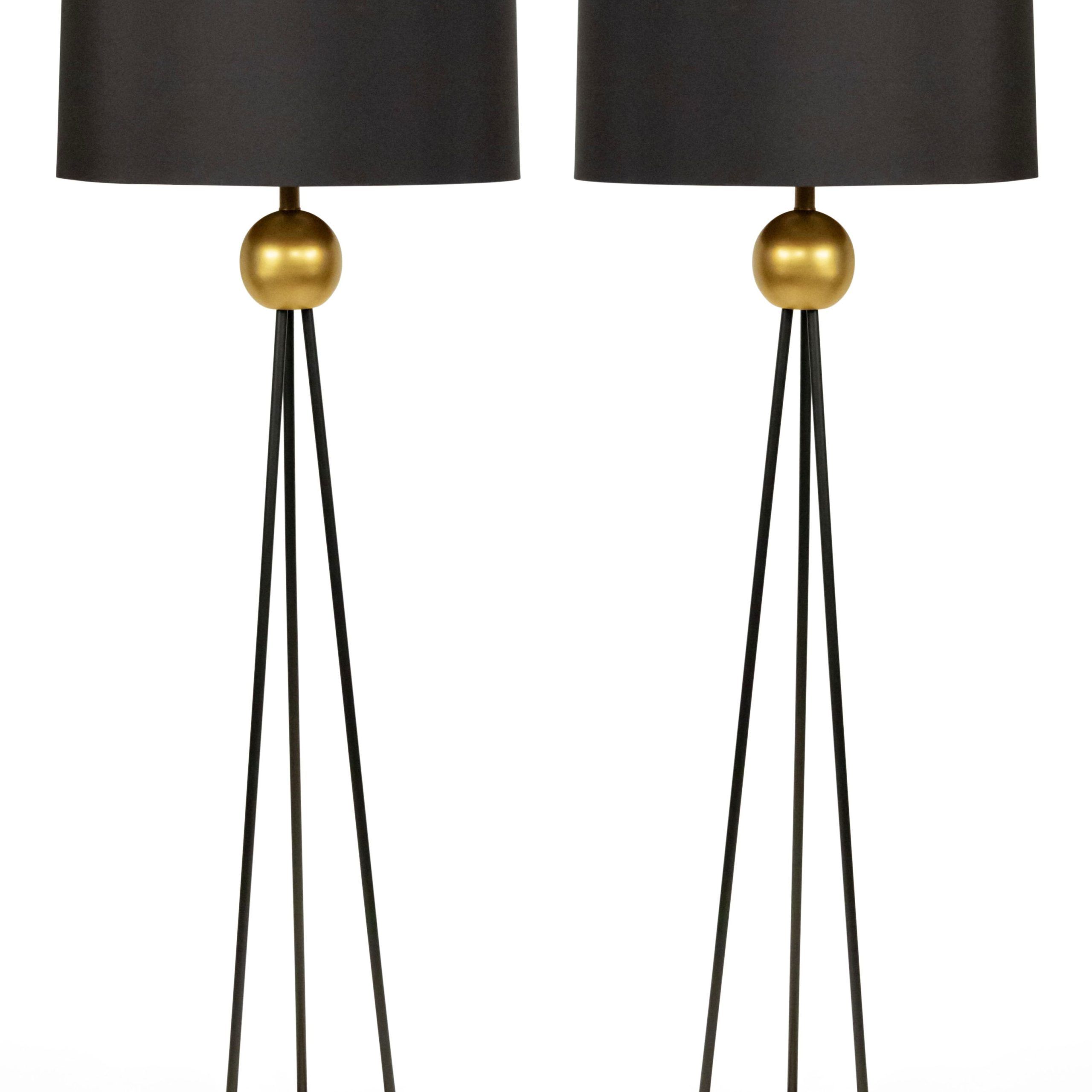 Newest Metal Standing Lamps Within Pair Contemporary Black And Gold Metal Floor Lamps  (View 9 of 15)