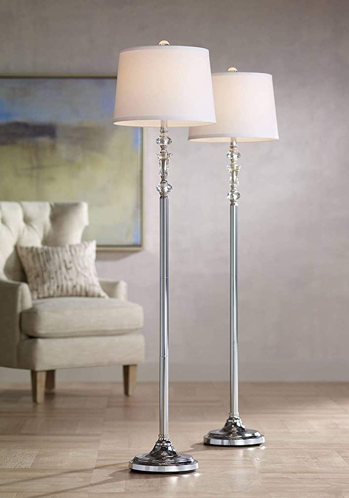 Newest Steel Standing Lamps In 360 Lighting Montrose Glam Standing Floor Lamps 61" Tall Set Of 2 Polished  Steel Silver Crystal Glass White Fabric Drum Shade Decor For Living Room  Reading House Bedroom Office – – Amazon (View 3 of 15)