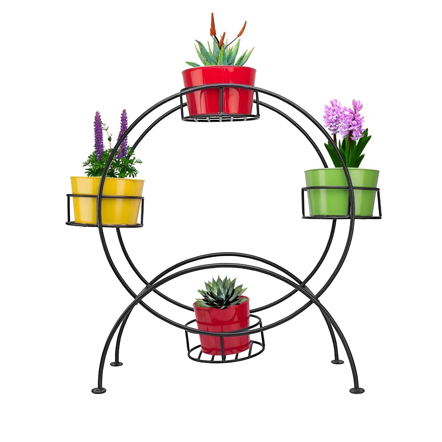 Nuha Metal Round Planter Stand With Pots, Black, Height  71 Cm, Width  26  Cm And Length  77 Cm, Pot Size  22.5 Cm, 1 Piece : Amazon (View 4 of 15)