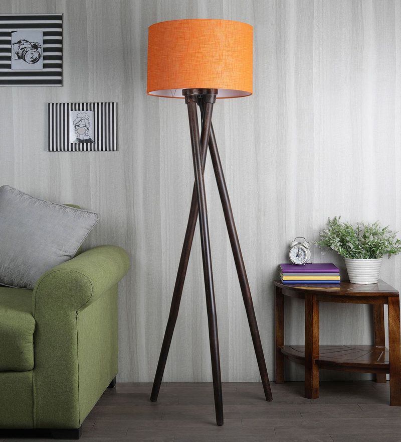 Orange Standing Lamps In 2020 Buy Modern Cross Leg Solid Wood Orange Fabric Shade Tripod Floor Lamp With  Walnut Basesanded Edge Online – Tripod Floor Lamps – Lamps – Lamps And  Lighting – Pepperfry Product (View 12 of 15)