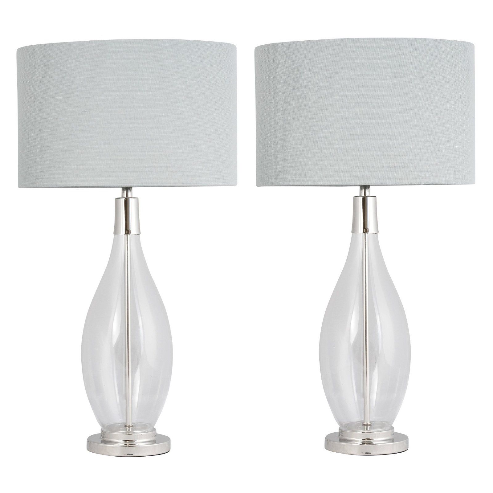 Pair Of Lana – Clear Glass Table Lamps With Oval Grey Linen Shades Intended For Latest Clear Glass Standing Lamps (View 15 of 15)