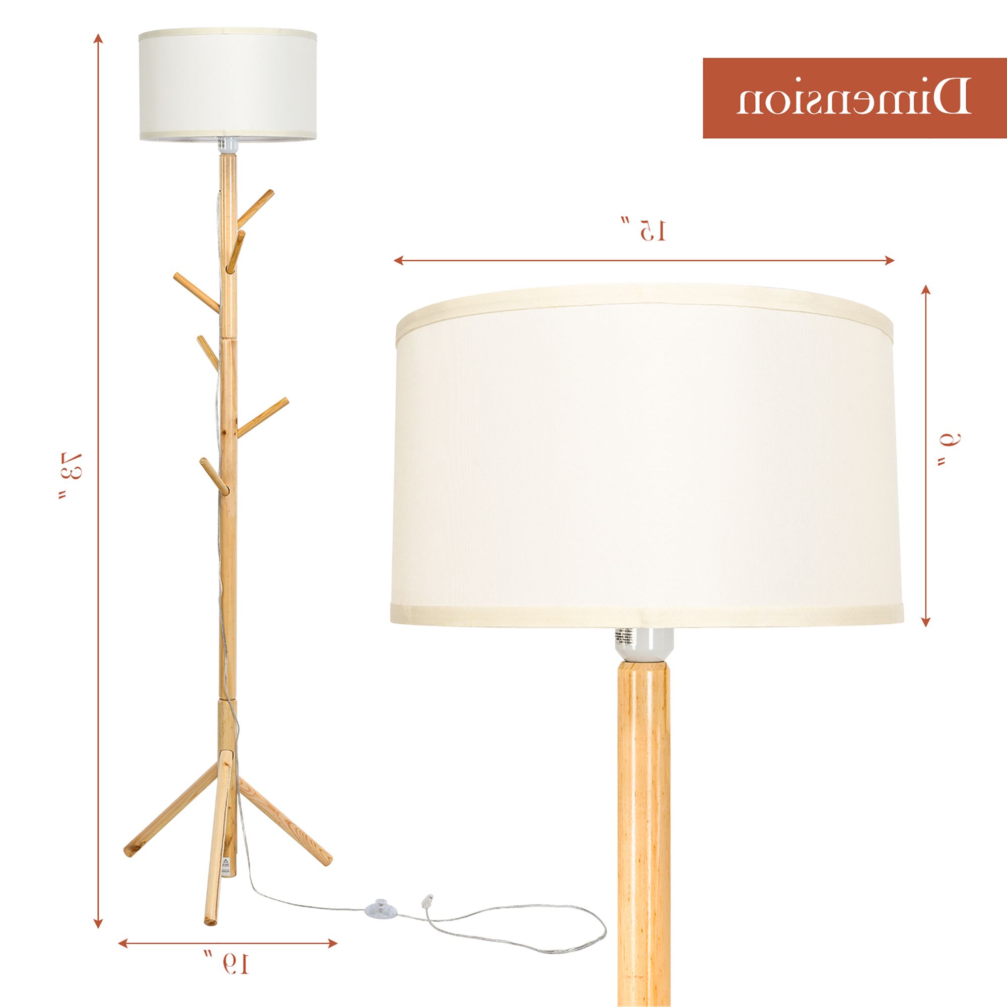 Pine Wood Standing Lamps Regarding Most Up To Date Costway Modern Wood Tripod Standing Floor Lamp Coat Rack For Living Room  Bedroom – Walmart (View 12 of 15)