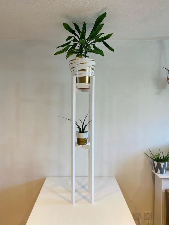 Plant Pot Stand In White Extra Tall Wooden Plant Stand Hand – Etsy Within Most Up To Date White Plant Stands (View 4 of 15)