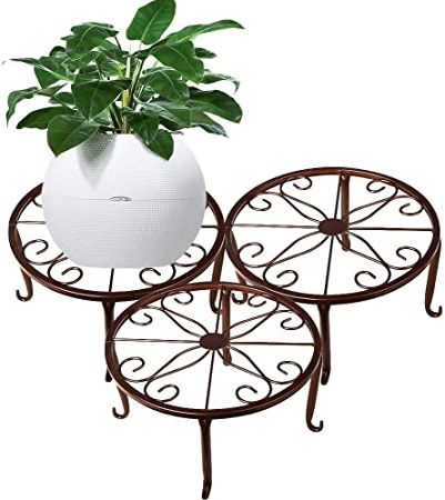 Plant Stand, Metal Plant Stands Indoor And Outdoor Brown Flower Pot Rack,  Set Of 3 : Amazon (View 13 of 15)