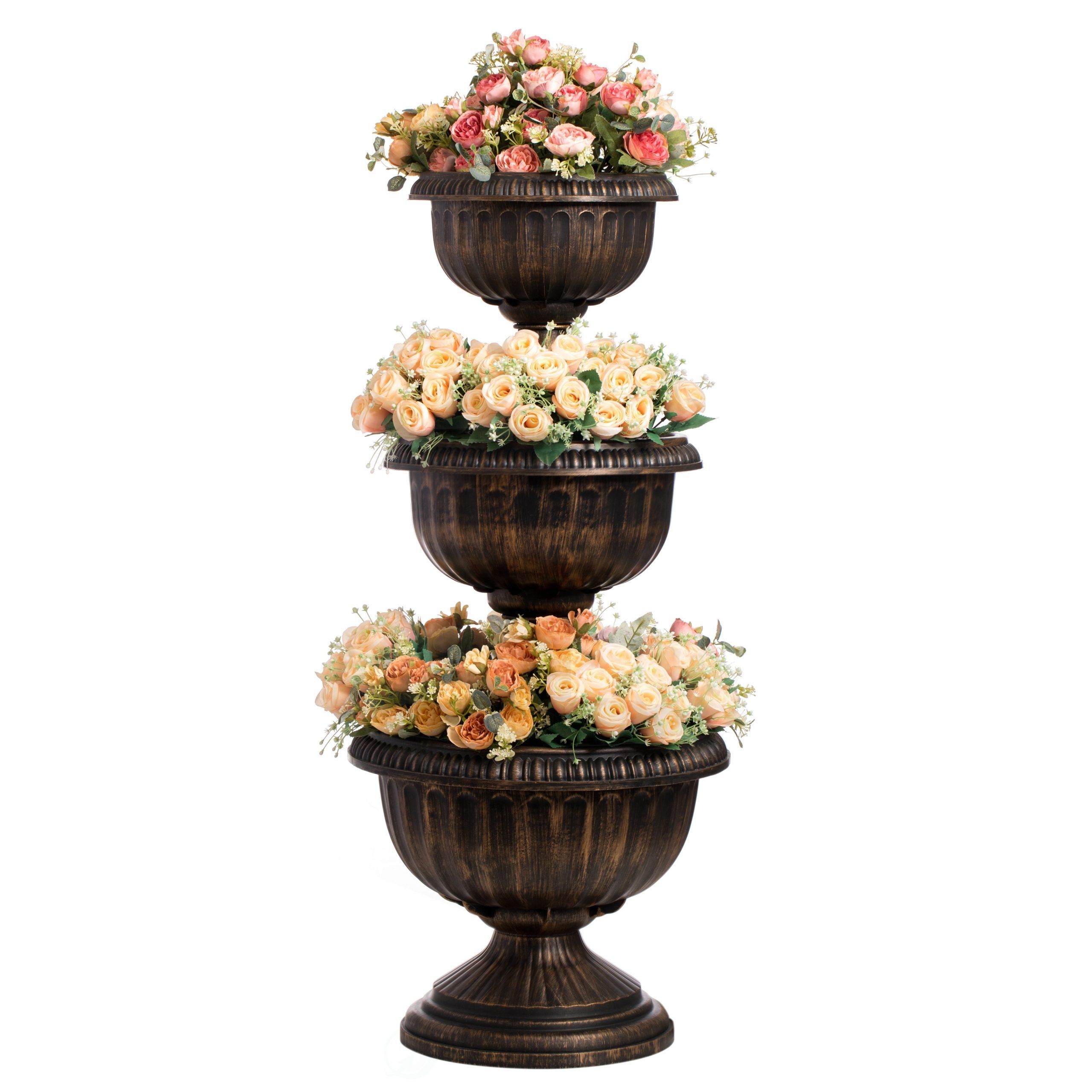 Plant Stands With Flower Bowl For Latest Garden Triple Stacked Flower Bowl Urn Tier Planter Decoration – Overstock –   (View 1 of 15)