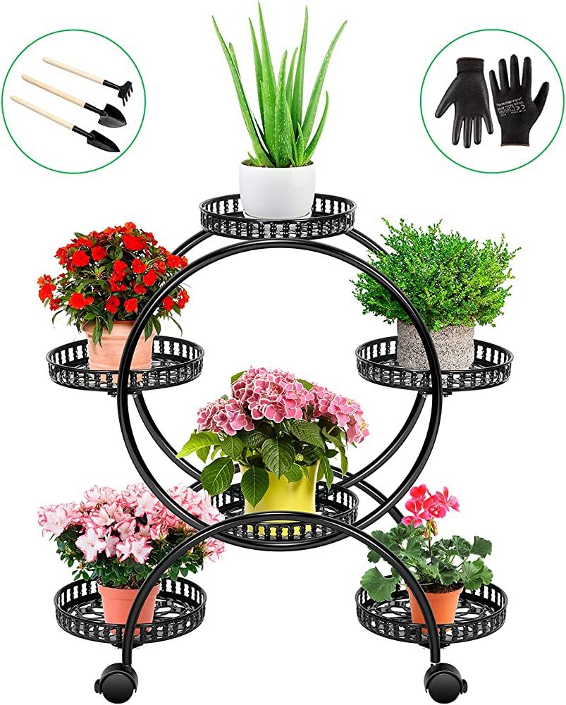 Plant Stands With Flower Bowl Intended For 2020 Amazon: Vivosun Metal Plant Stand, 4 Tier 6 Potted Indoor Flower Pot  Holder, Outdoor Plant Shelf With Rotating Wheels, Iron Plant Rack For  Patio, Garden, Balcony, And Office, Black : Patio, Lawn & (View 4 of 15)