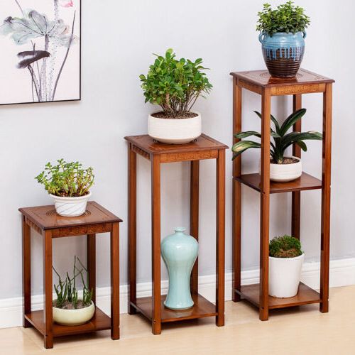 Popular Rustic Brown Bamboo Plant Stand Side Table End Telephone Table For Living  Room (View 6 of 15)