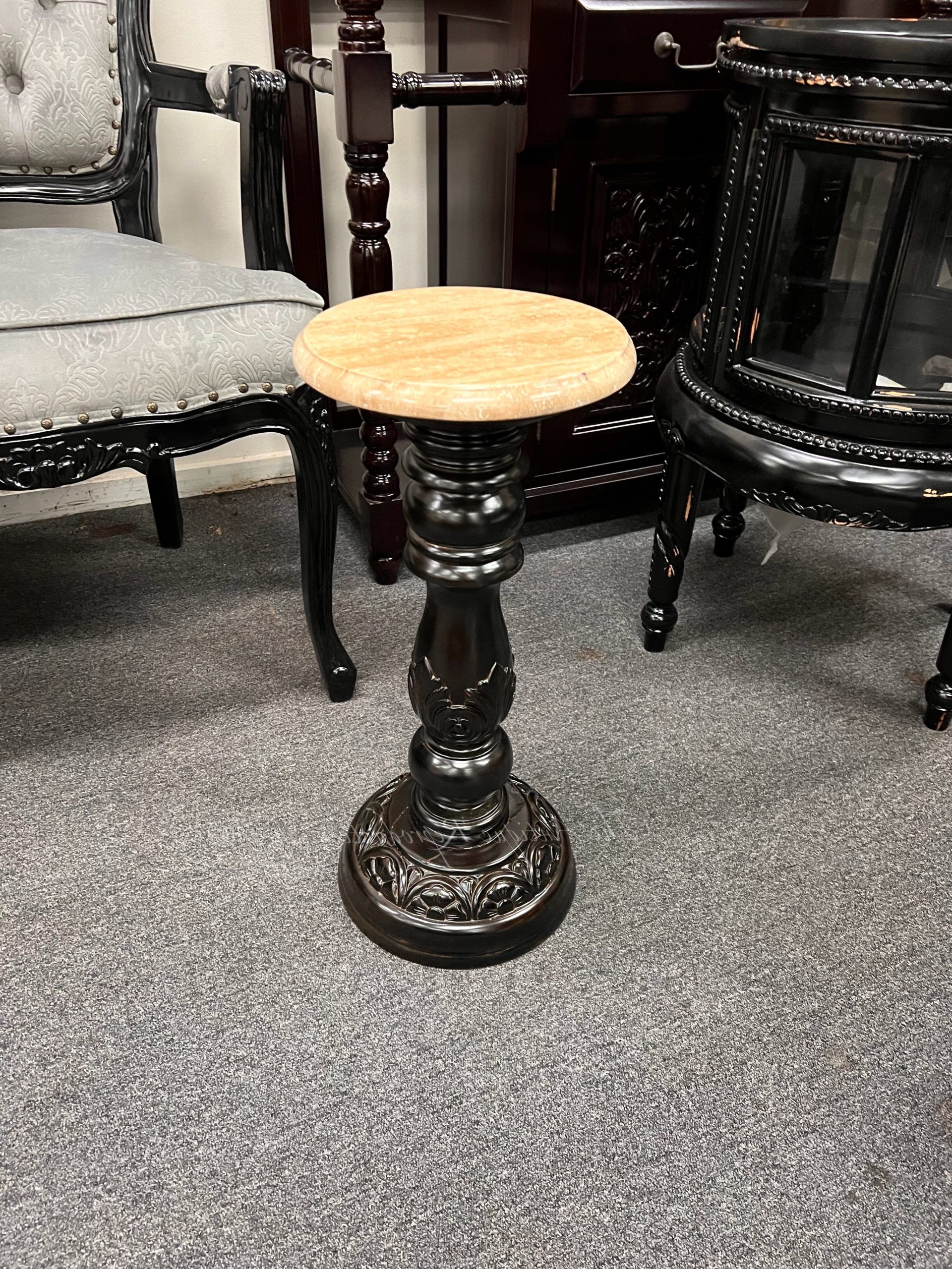 Popular Victorian Art Deco Plant Stand Black With Marble Top – Antique Reproduction  Shop Regarding Black Marble Plant Stands (View 2 of 15)