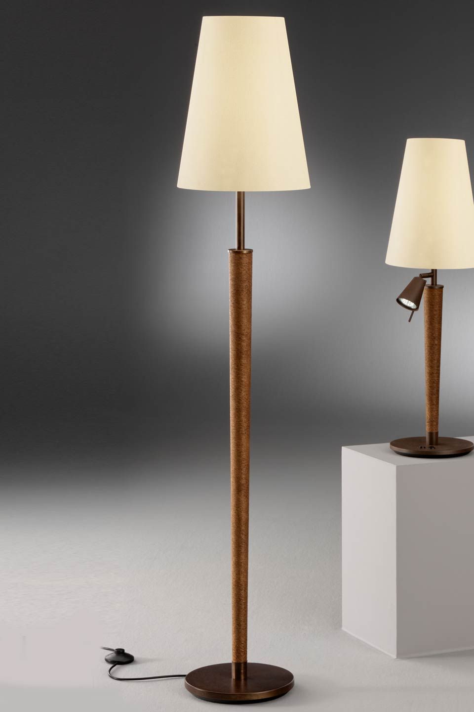 Popular Walnut Standing Lamps For Champagne Lampshade. Coordinated Models: Baulmann Leuchten Luxury Lightings  Made In Germany – Réf (View 1 of 15)