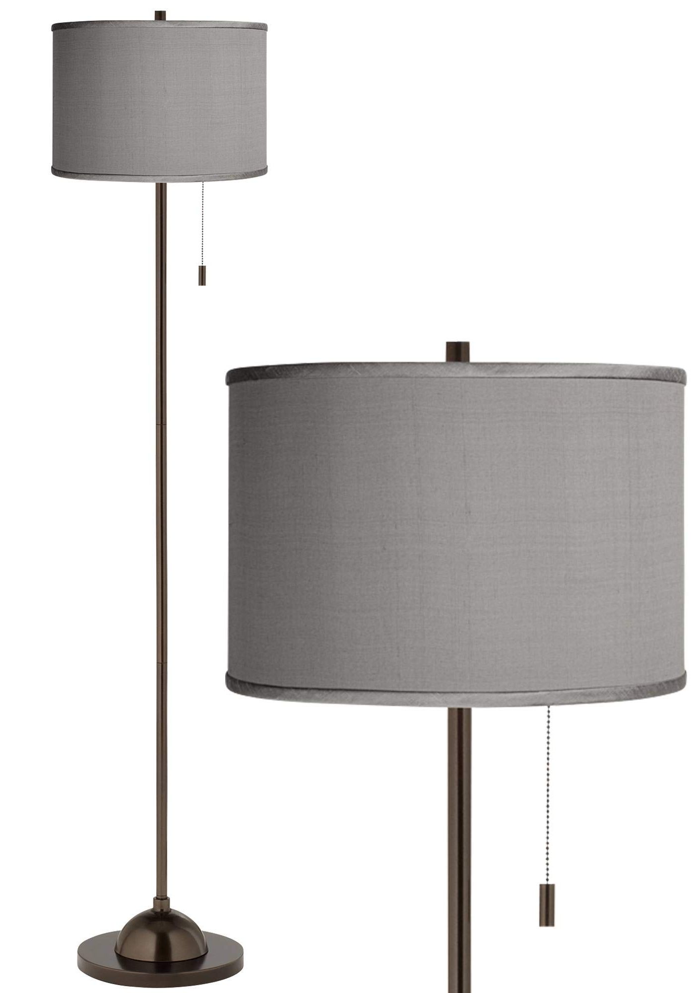 Possini Euro Design Modern Club Floor Lamp Slim Profile 62" Tall Tiger  Bronze Gray Textured Faux Silk Fabric Drum Shade Standing Light Decor For  Living Room Reading House Bedroom Home – – In Most Current Grey Textured Standing Lamps (View 1 of 15)