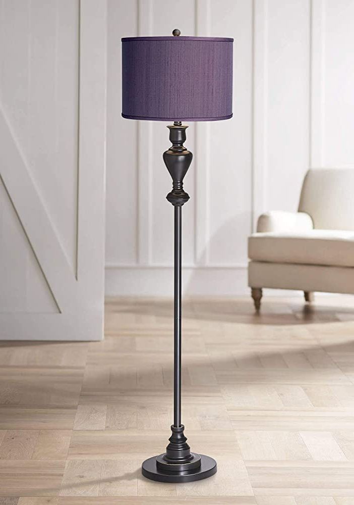 Possini Euro Design Traditional Lamp Floor Standing 58" Tall Black Dark  Bronze Soft Gold Edging Metal Eggplant Purple Textured Fabric Drum Shade  Decor For Living Room Reading House Bedroom Home With Regard To 2020 Textured Fabric Standing Lamps (View 1 of 15)