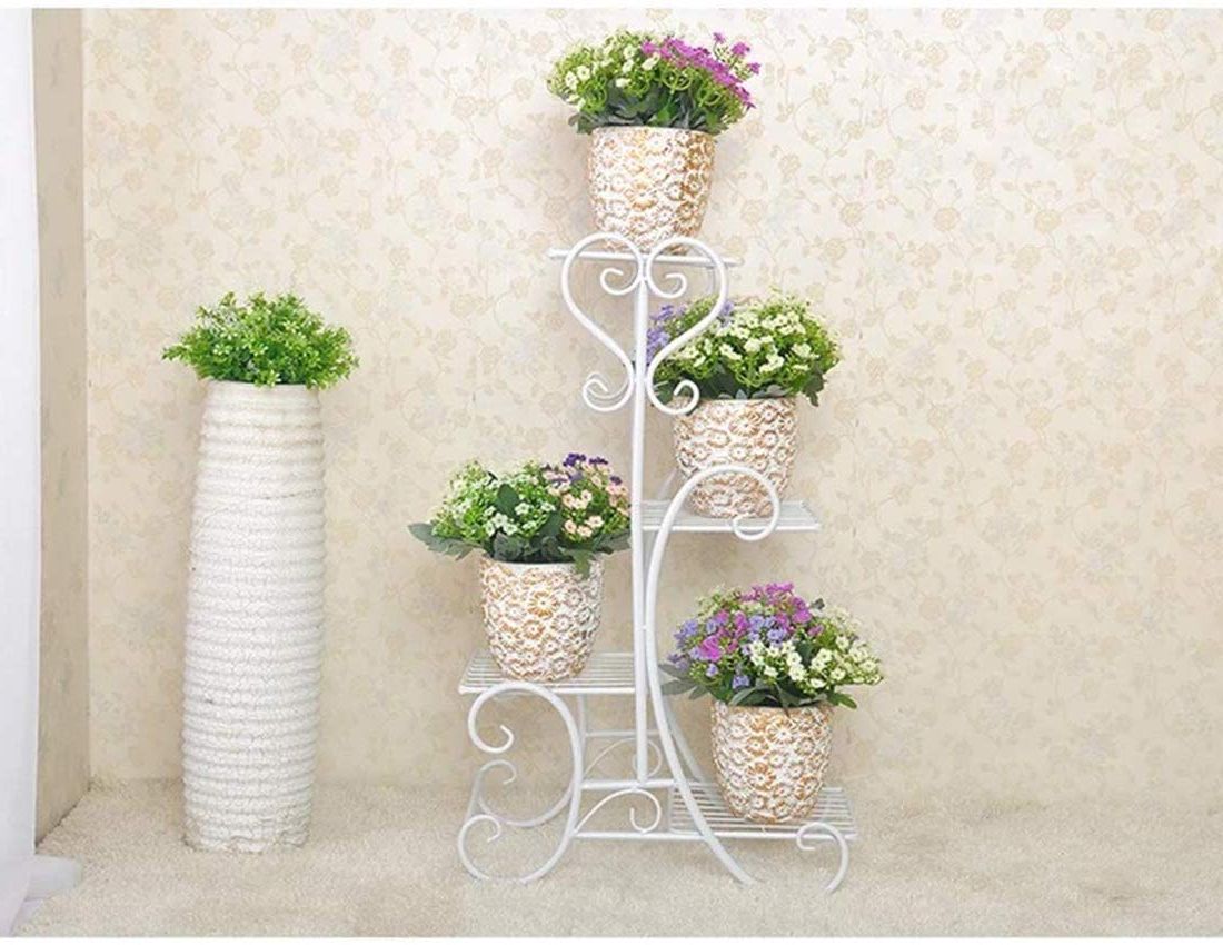 Powdercoat Plant Stands Intended For Most Popular Sk Expertise Magic Matels Wrought Iron And Gl Metal Powder Coated Flower  Stand, White, L 35cm W 20cm H 65cm : Amazon (View 1 of 15)
