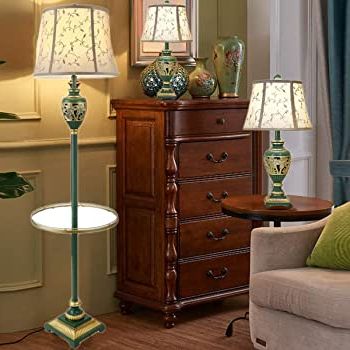 Preferred Amazon: 3 Set Of Lamp With Embroidered Fabric Lamp Shade, 2 Table Lamps  + 1 Floor Lamp Matching Set, 3 Pieces Modern Lamps Set Standing Light :  Tools & Home Improvement Throughout 3 Piece Setstanding Lamps (View 3 of 15)