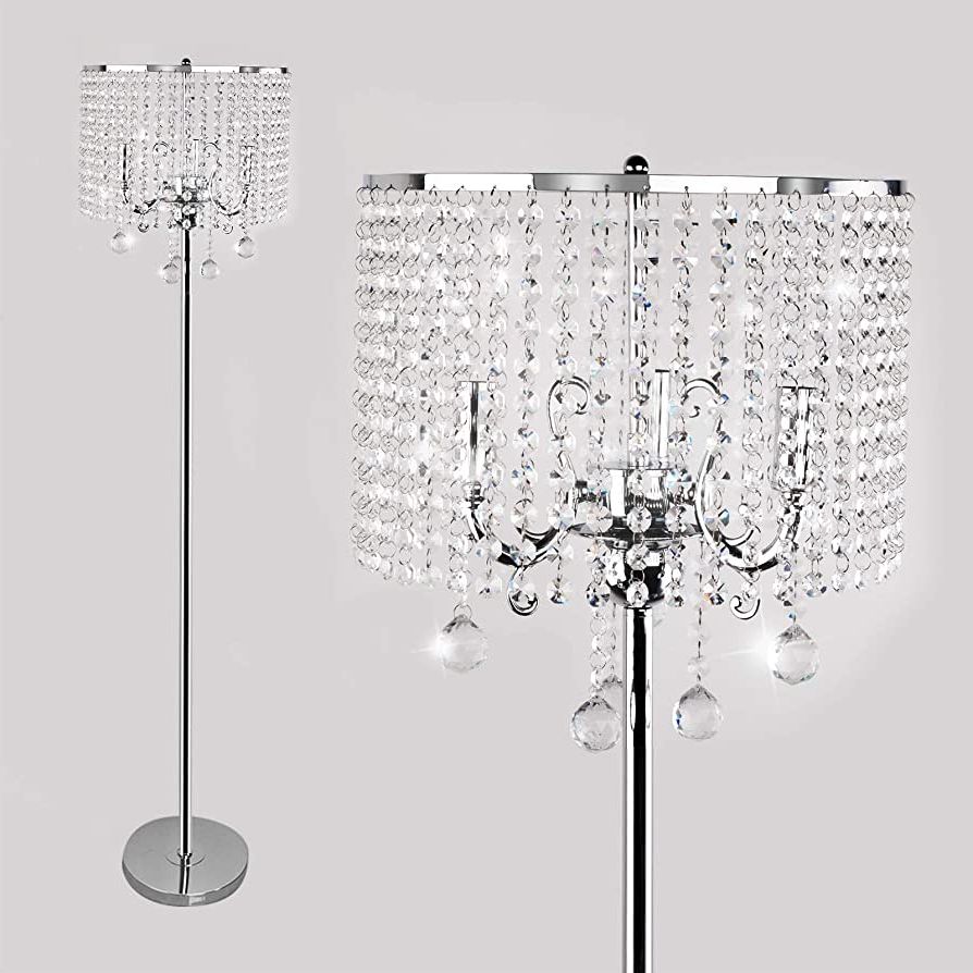 Preferred Crystal Bead Chandelier Standing Lamps Within Crystal Floor Lamp, Mid Century Modern Floor Lamps For Living Room Bright  Lighting Tall Silver Lamp Chrome Finish Standing Lamps For Bedroom Elegant  Floor Light With Height 59''×dia  (View 2 of 15)