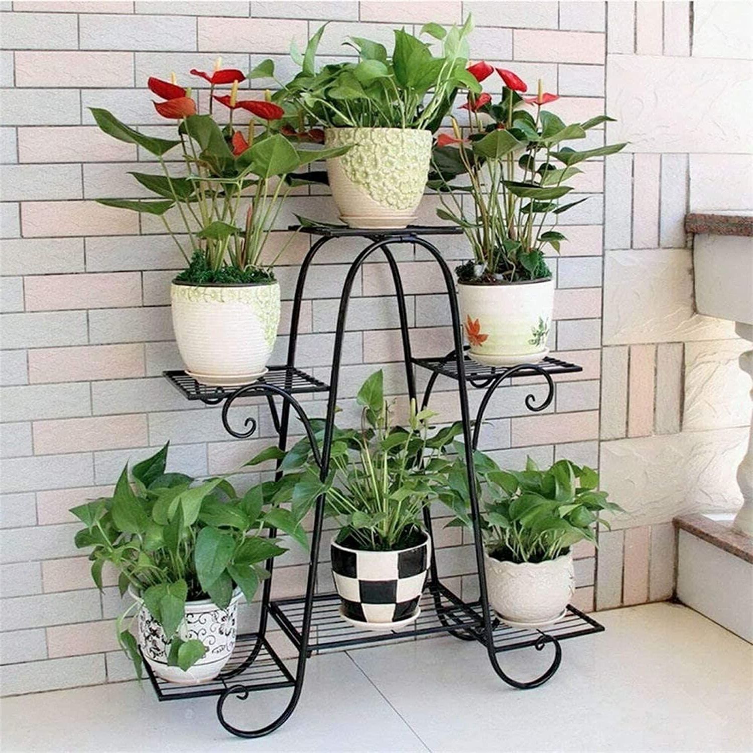 Preferred Green Gardenia Iron Plant Stand/plant Stand For Balcony/flower Pot Stand/pot  Stand For Indoor Plants/pot Stand For Outdoor Plants/planter Stand /6 Pot  Holder (black, L 32 X W 10 X H 29 Inches) : Amazon (View 6 of 15)