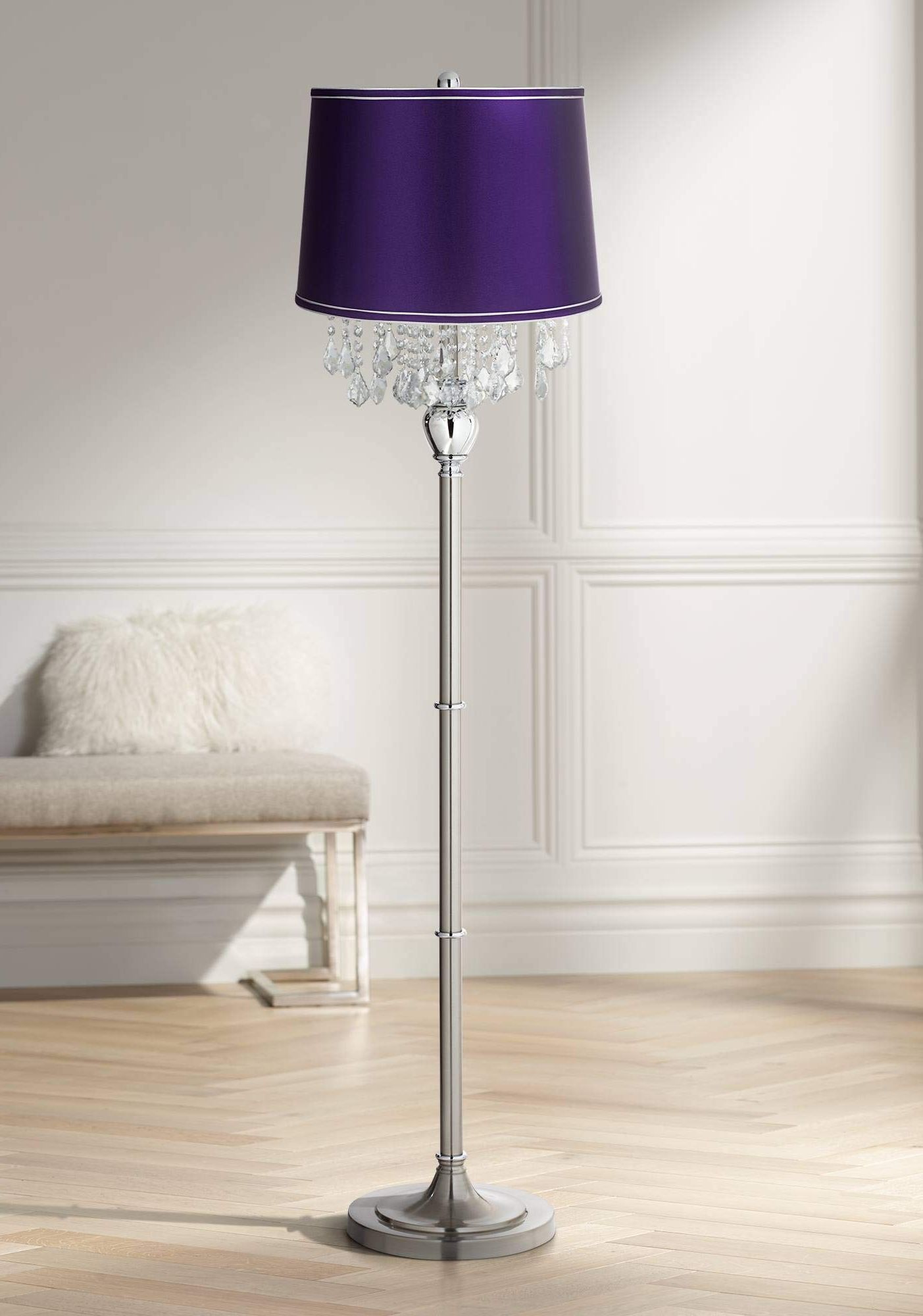 Preferred Purple Standing Lamps In 360 Lighting Crystal Modern Standing Floor Lamp 62 1/2" Tall Satin Nickel  Silver Chrome Chandelier (View 9 of 15)