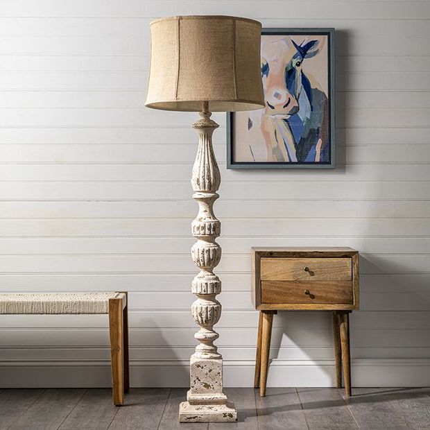 Preferred Rustic Standing Lamps Pertaining To Rustic Floor Lamp With Burlap Shade (View 4 of 15)