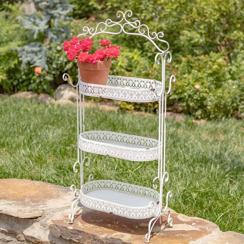 Recent Antique White Or Antique Grey Metal Three Tier Plant Stand — Museum Outlets Inside Ancient Grey Plant Stands (View 3 of 15)