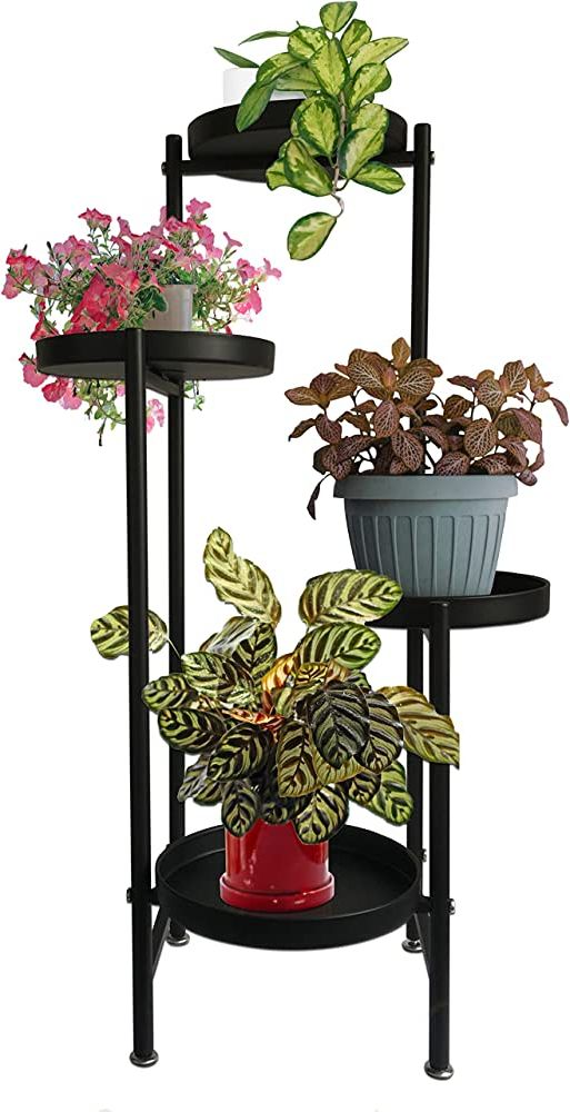 Recent Plant Stand Indoor,4 Tier Outdoor Plant Stand,metal Plant Stands For Indoor  Plants Multiple,plant Shelves For Decorate Garden Patio Living Room Black (4  Potted) For Four Tier Metal Plant Stands (View 11 of 15)