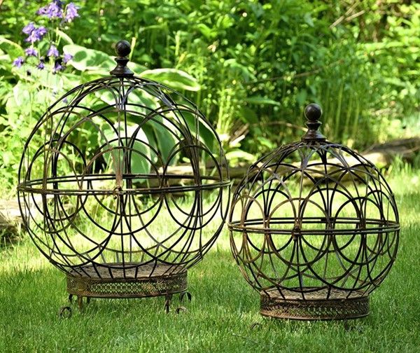 Recent Set Of 2 Iron Globe Plant Stands With Antique Blue Finish Regarding Globe Plant Stands (View 3 of 15)