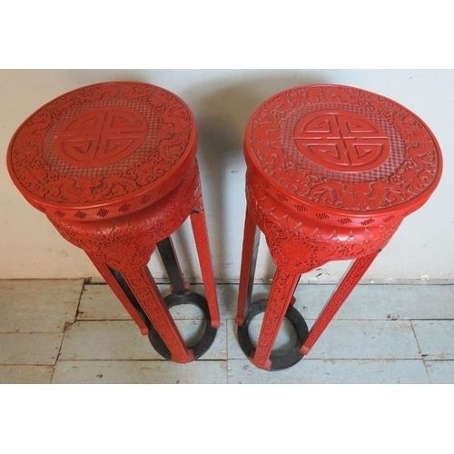 Red Plant Stands Inside Most Recently Released A Pair Of Early 20th Century Chinese Red Lacquer Plant Stands, Ornately  Carved With Geometric Patter (View 12 of 15)