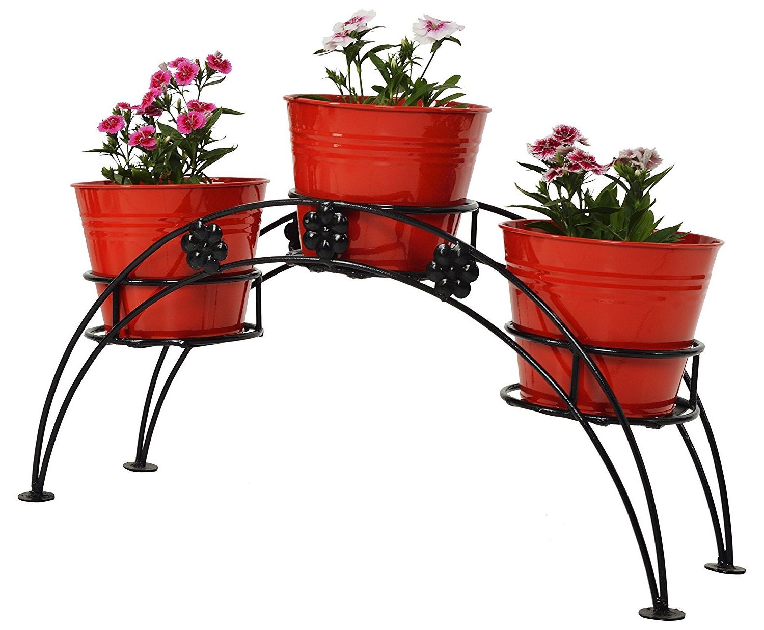 Red Plant Stands With Most Popular Green Gardenia Iron 3 Tier Pot Stand With Metal Planter (red) : Amazon (View 5 of 15)