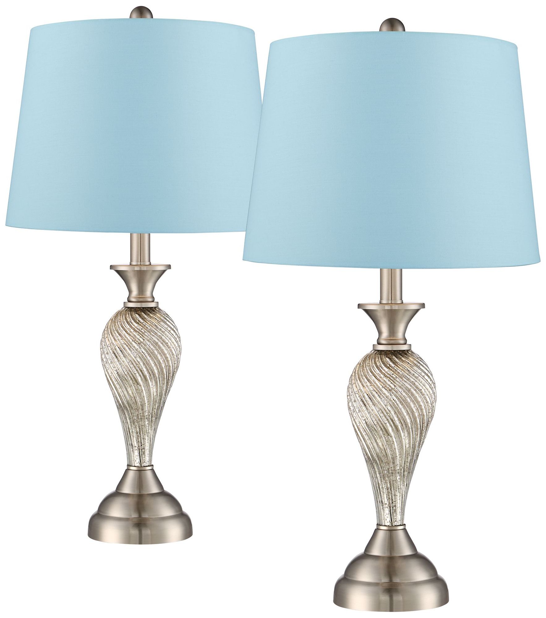 Regency Hill Coastal Table Lamps 25" High Set Of 2 Brushed Nickel Twisting  Glass Hardback Shade Living Room Bedroom House – Walmart Inside Latest Glass Satin Nickel Standing Lamps (View 10 of 15)
