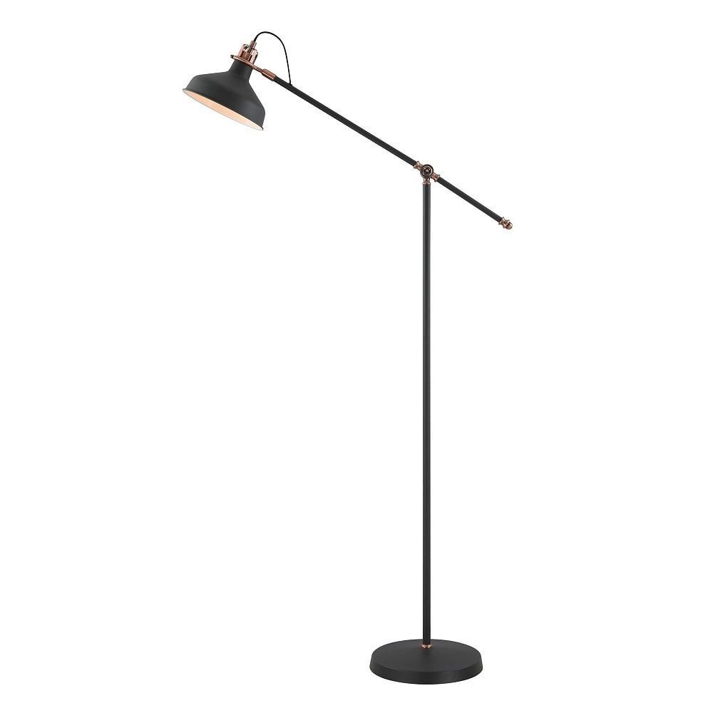 Retro Style Adjustable Floor Lamp In Matt Black With Copper Accents Pertaining To Most Current Cantilever Standing Lamps (View 9 of 15)