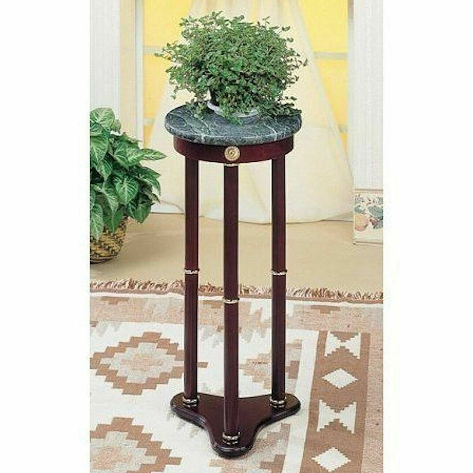 Round Pedestal Plant Vase Stand Small Cherry Accent Table Marble Top 28  Inch (View 6 of 15)