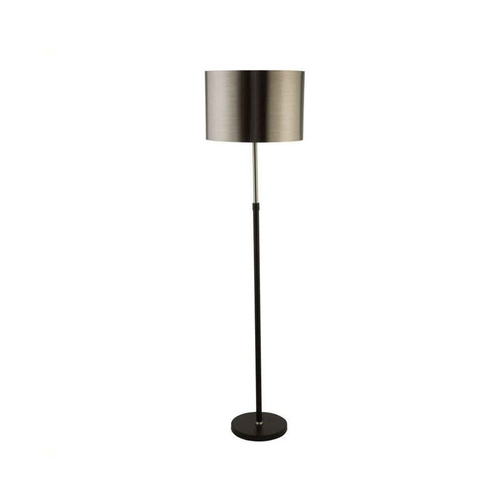 Searchlight Lighting 3879bk Single Light Floor Lamp In Matt Black And Chrome  Metal Finish With Brushed Black Metal Shade 47664 – Indoor Lighting From  Castlegate Lights Uk Intended For Well Liked Chrome Finish Metal Standing Lamps (View 5 of 15)