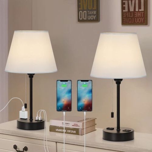 Set Of 2 Modern Table Lamps Bedroom Nightstand Desk Lamp W/2 Usb Charging  Ports (View 6 of 15)