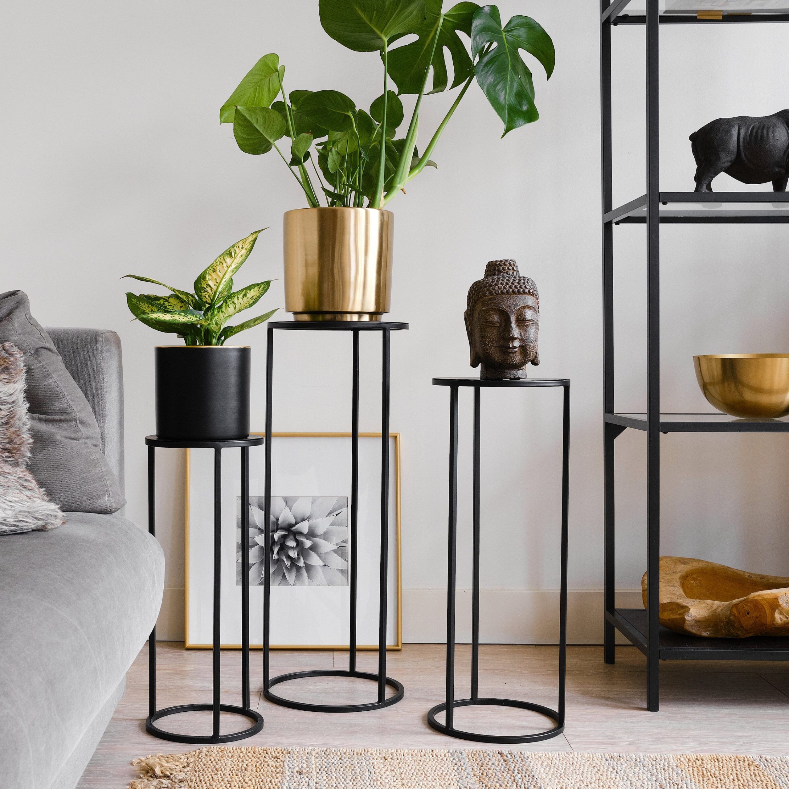 Set Of 3 Metal Plant Stand Nesting Display End Table Round – Etsy Inside Most Popular Black Plant Stands (View 8 of 15)