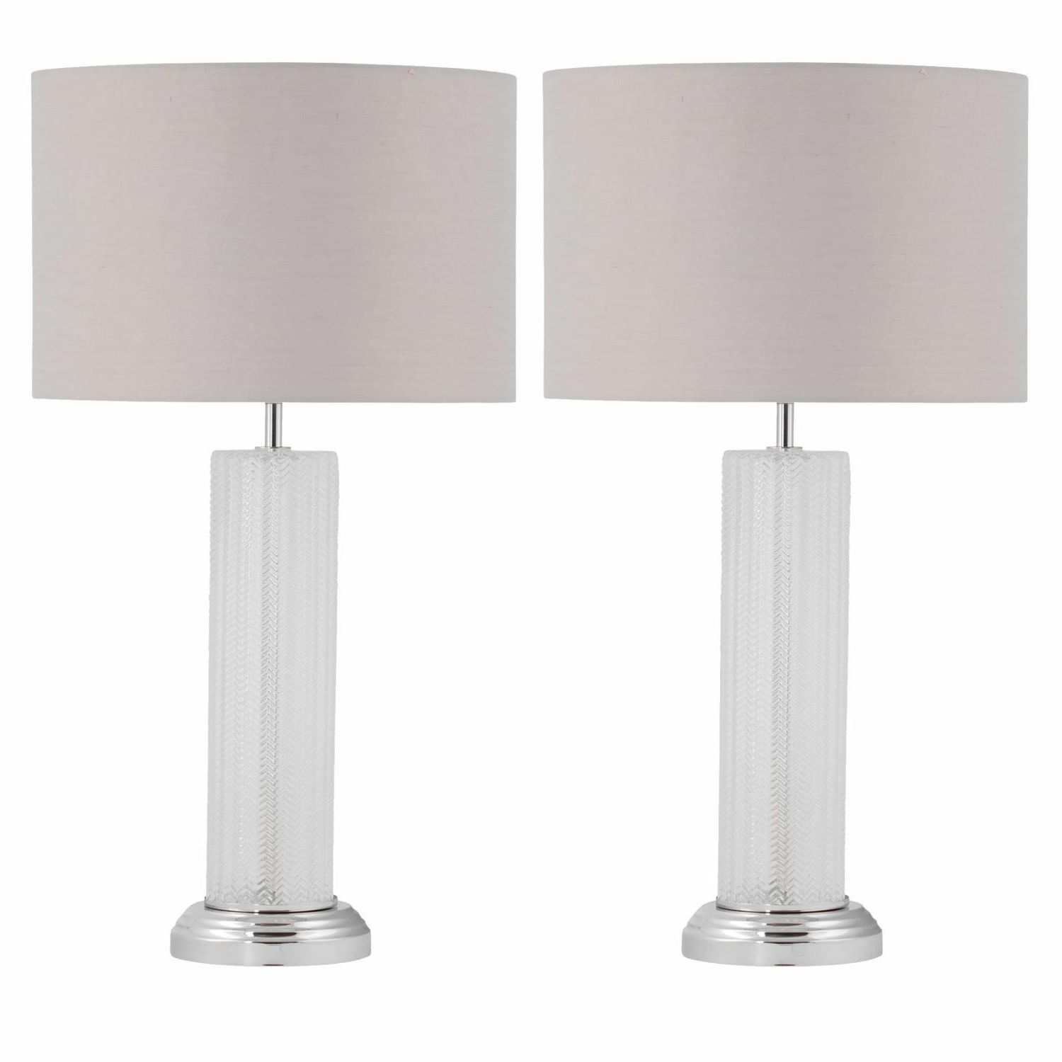 Set Of Modern 59cm Textured Glass Table Lamps Bedside Lights With Grey  Shades (View 5 of 15)