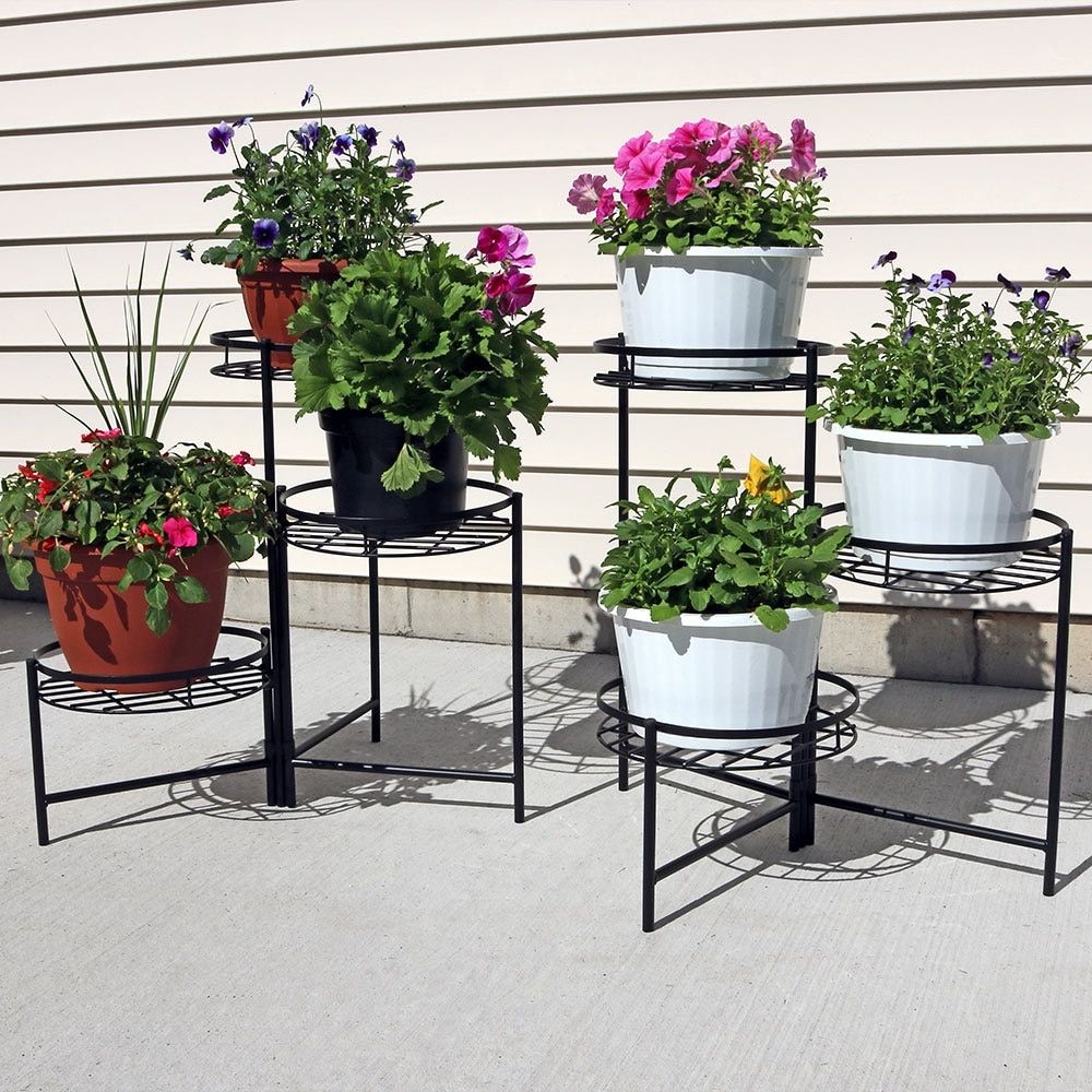 Set Of Three Plant Stands In Best And Newest Black Three Tiered Indoor Outdoor Flower Plant Stand 22" – Set Of Two –  Overstock –  (View 5 of 15)
