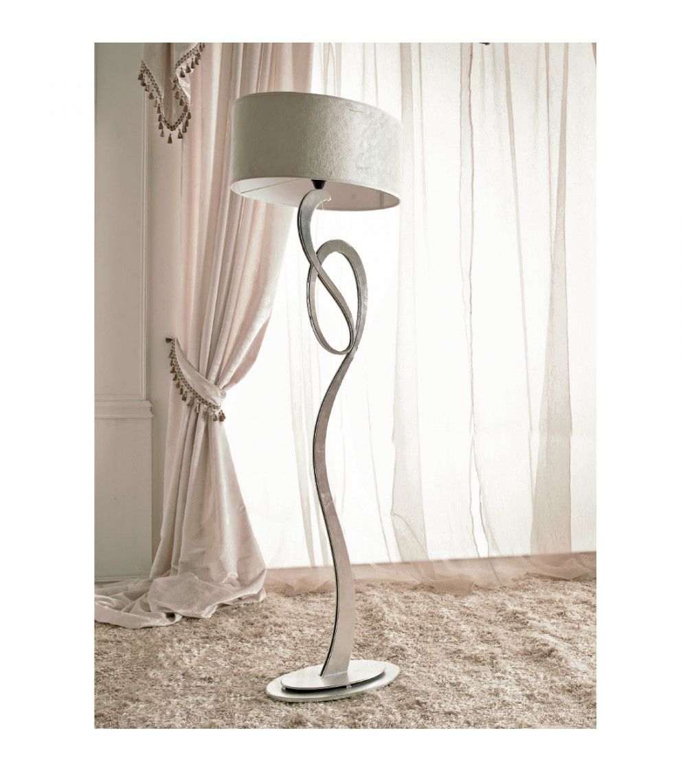 Silver Metal Standing Lamps Intended For Preferred Florian Floor Lamp In Silver Metal And Fabric Lampshade – Giunti Portos (View 1 of 15)