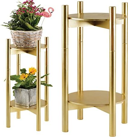 Tall Plant Stand, Gold,10 X 24 Inch (wxh), Set Of 2, Stackable,  Convertible, Planter Holder For Plant Pots And Flower Vases – Bamboo Wood :  Amazon (View 15 of 15)