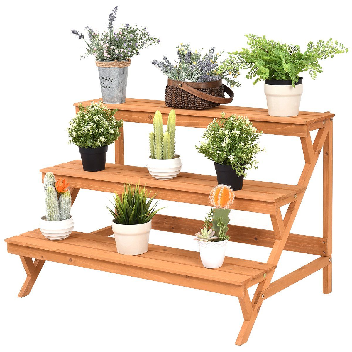 Three Tier Plant Stands With Regard To Most Current Giantex 3 Tier Wood Plant Stand, 35inch Wide Ladder Shelf Flower Pots  Holder, 3 Tiers Step Plant Display Rack, Freestanding Utility Storage  Organizer Rack For Indoor Outdoor Use, Stair Plant Stand (View 3 of 15)