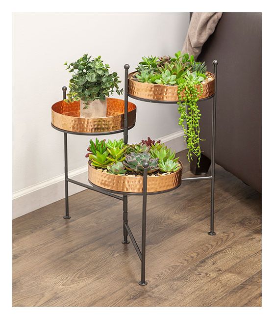 Three Tiered Plant Stands Within Widely Used 3 Tier Plant Stand With Copper Trays – Down To Earth Home, Garden And Gift (View 12 of 15)
