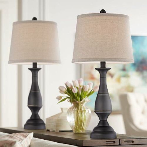 Traditional Table Lamps Set Of 2 Dark Bronze Metal For Living Room Bedroom   (View 13 of 15)